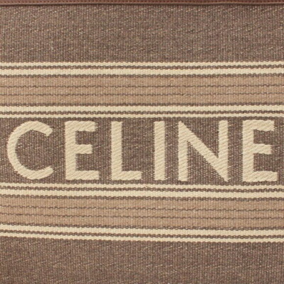 Celine Large Pouch Canvas Logo Clutch Bag Greige - Picture 7 of 9